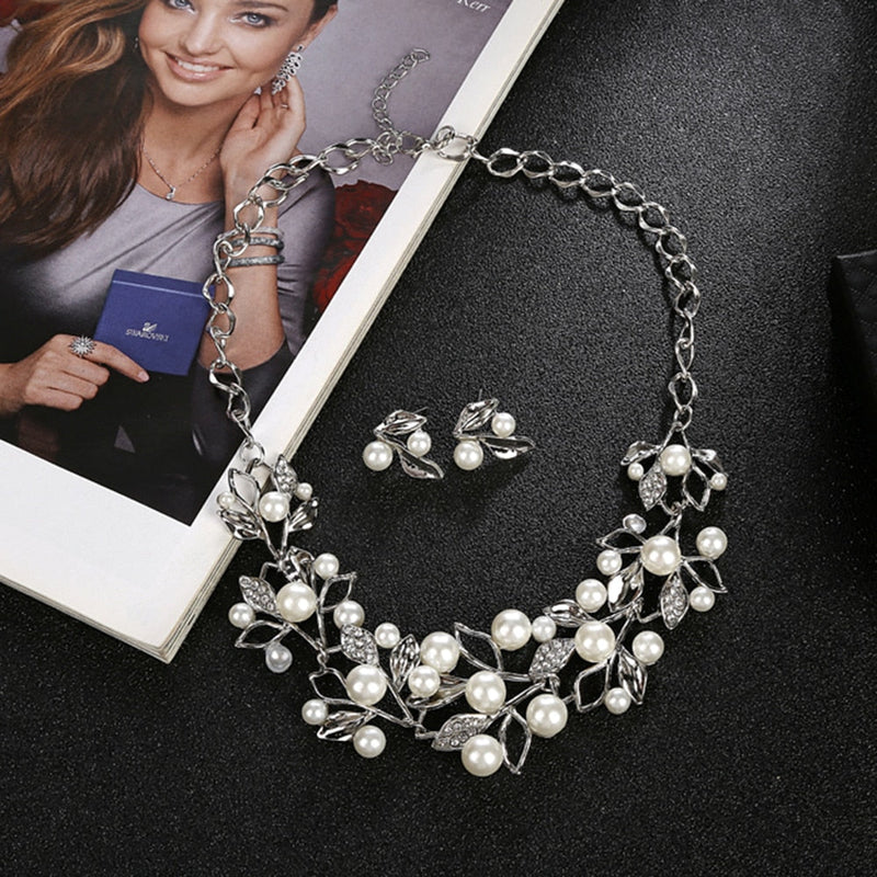 Perlenkette Mode Halskette Ohrringe Schmuckset