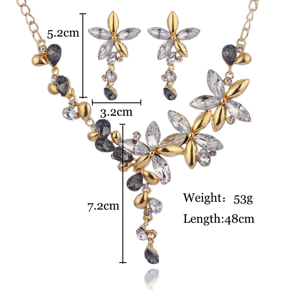 Bunte Blume Kubikzirkonia Halskette Ohrringe Schmuckset Set