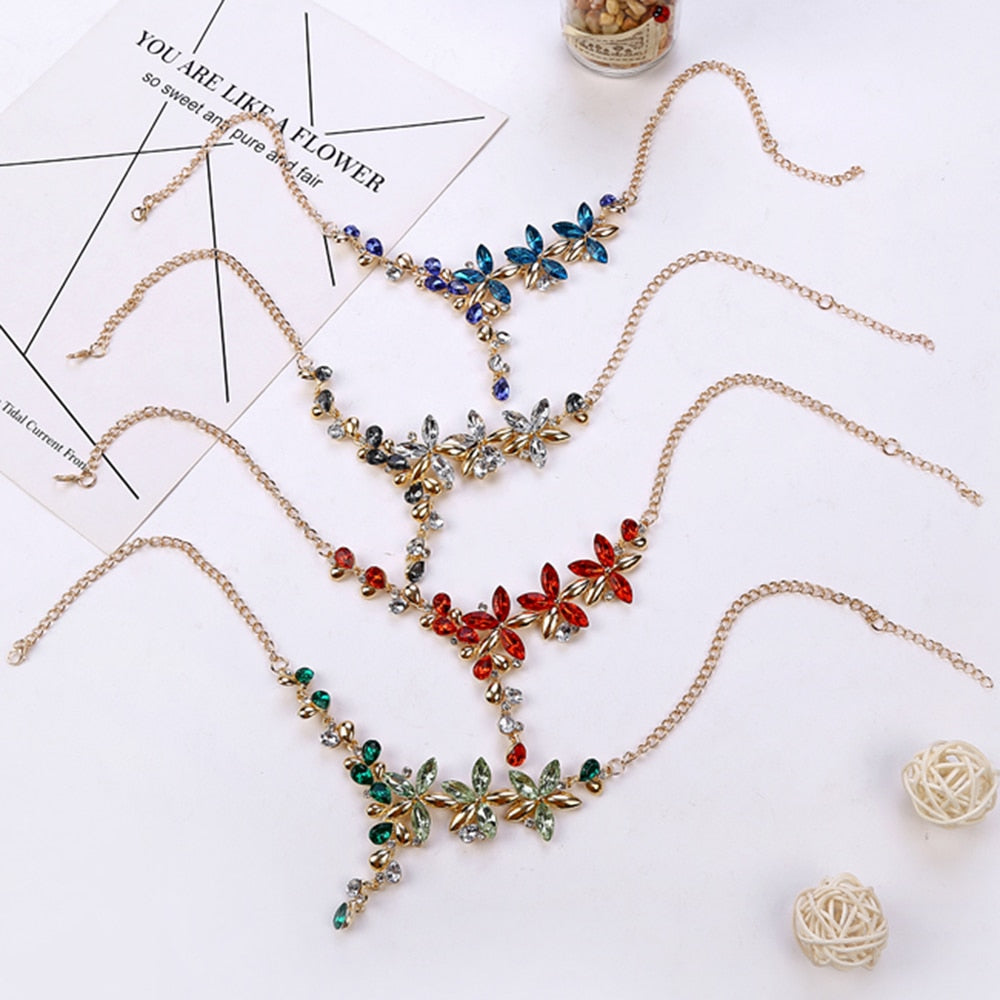 Bunte Blume Kubikzirkonia Halskette Ohrringe Schmuckset Set