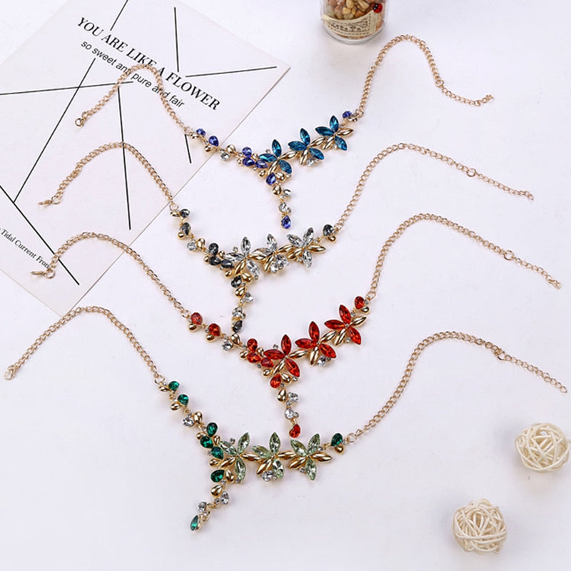 Bunte Blume Kubikzirkonia Halskette Ohrringe Schmuckset Set