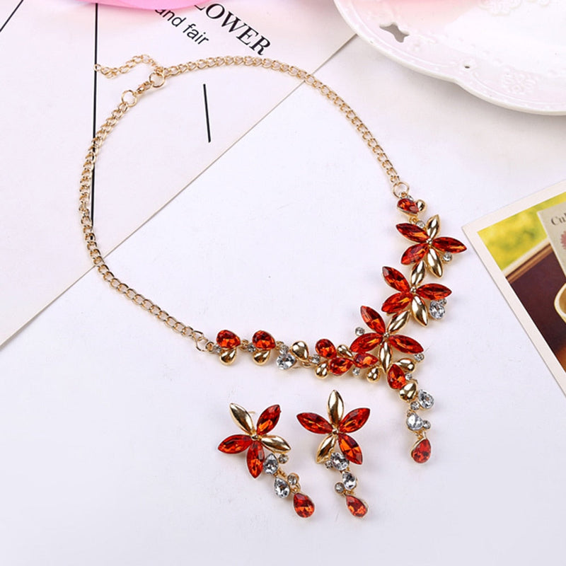 Bunte Blume Kubikzirkonia Halskette Ohrringe Schmuckset Set