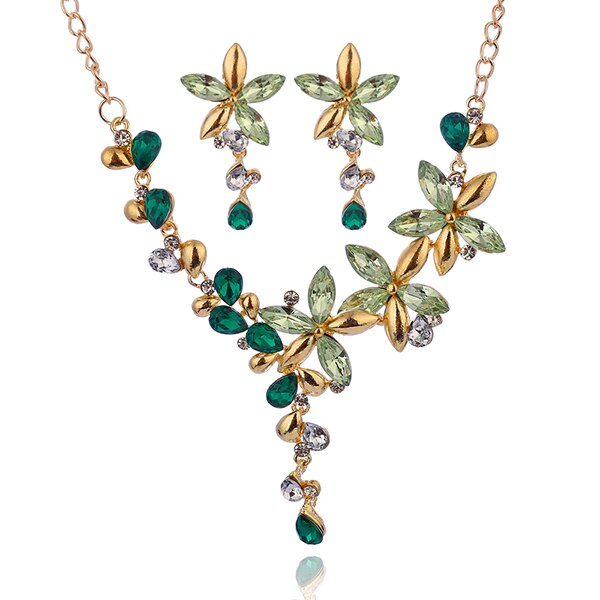 Bunte Blume Kubikzirkonia Halskette Ohrringe Schmuckset Set