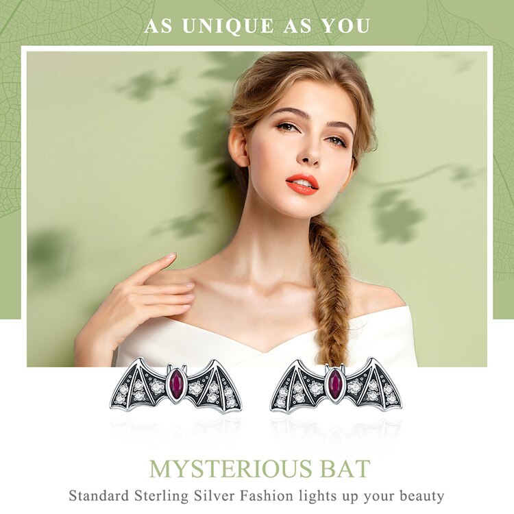 925 Sterling Silver Mysterious Fledermaus Schillernde Hölzerohrringe