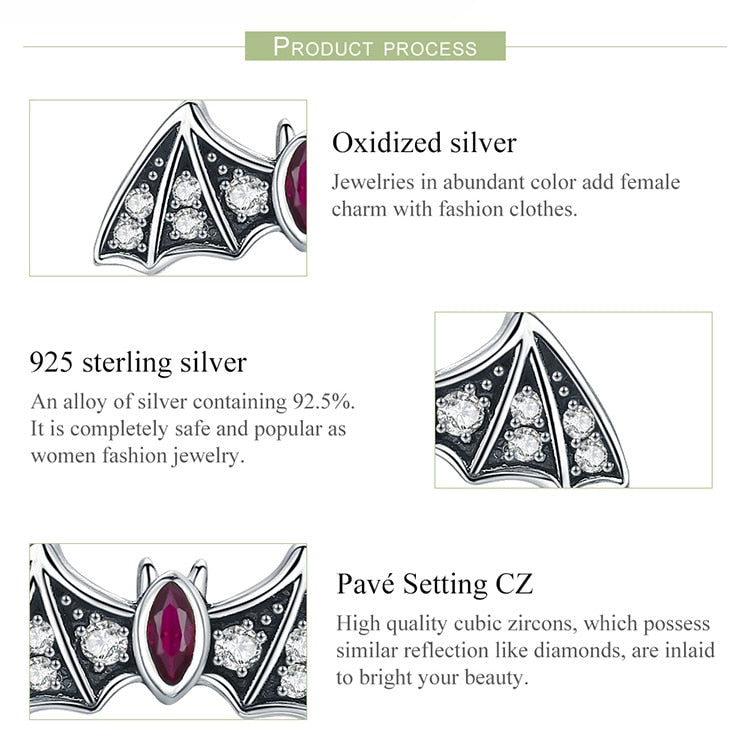 925 Sterling Silver Mysterious Fledermaus Schillernde Hölzerohrringe