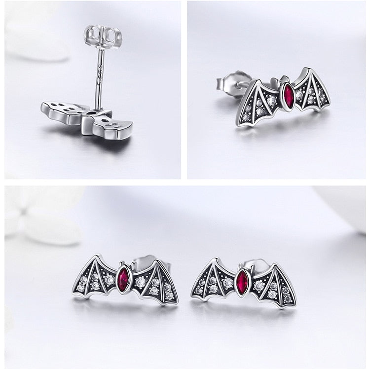 925 Sterling Silver Mysterious Fledermaus Schillernde Hölzerohrringe