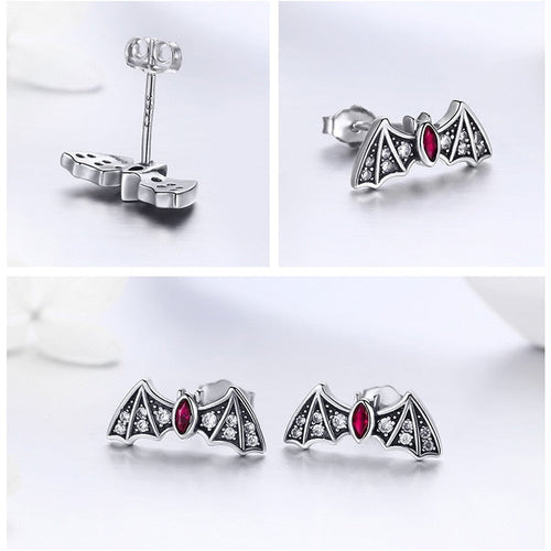 925 Sterling Silver Mysterious Fledermaus Schillernde Hölzerohrringe