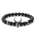 Hirschkopf Mit Mikro Eingelegten Kubischen Zirkonia Naturstein  Perlenarmband