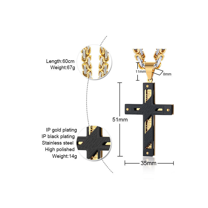Gebetskreuzanhänger Des Schwarzen Gold  Lordkette Mit Byzantinischer Linkkette Halskette