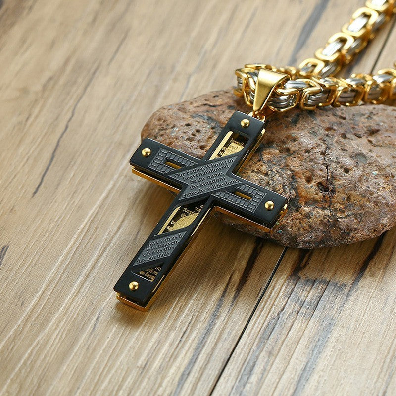 Gebetskreuzanhänger Des Schwarzen Gold  Lordkette Mit Byzantinischer Linkkette Halskette