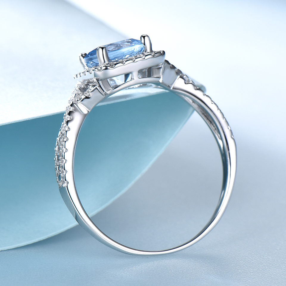 Sky Blue Topaz 925 Sterling Silber Engagement Ring