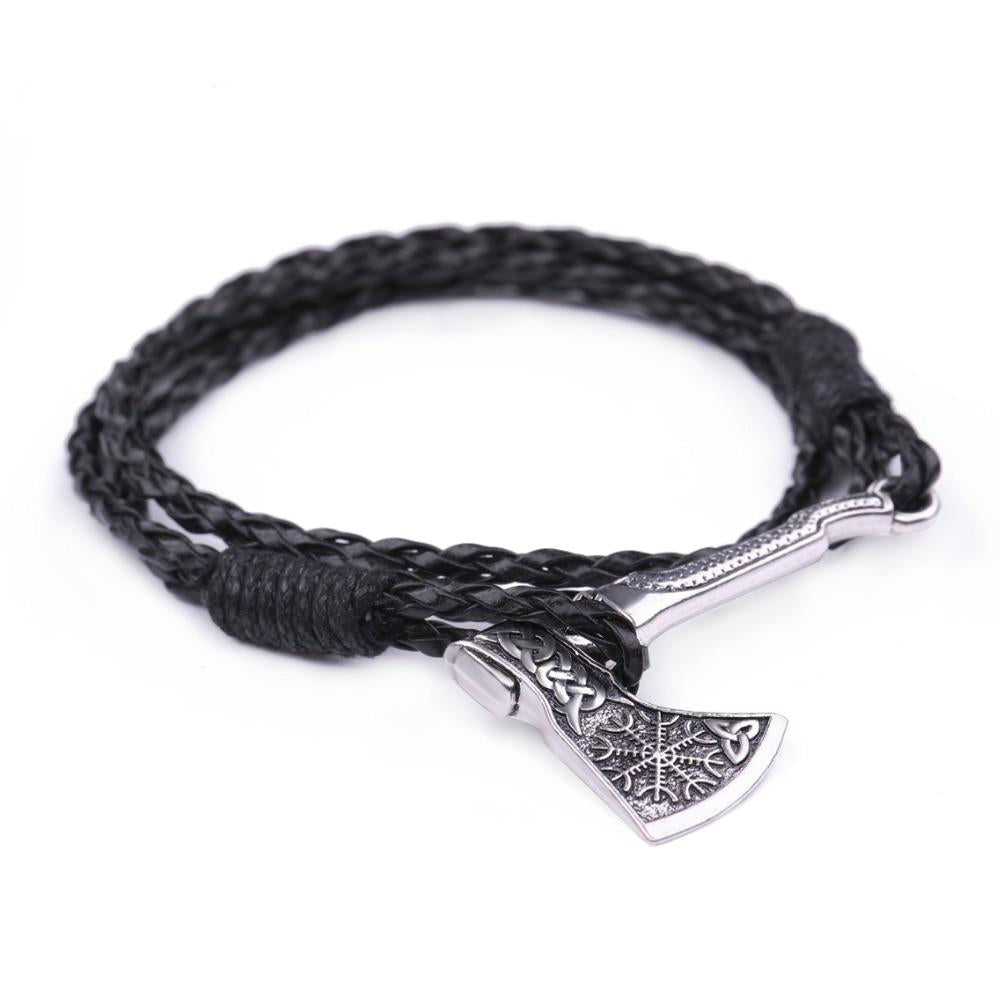 Vintage Multilayer Nordic Viking Axe Leder Armreif Armband