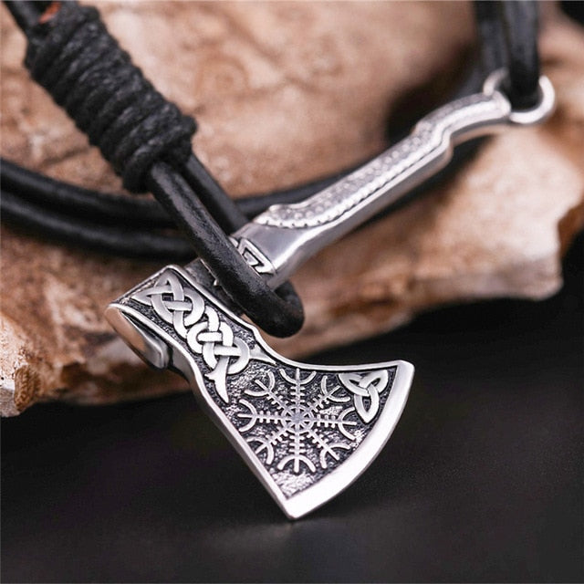 Vintage Multilayer Nordic Viking Axe Leder Armreif Armband