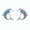 Blue Cubic Zirconia Delphin 925 Sterling Silber Bolder Ohrringe