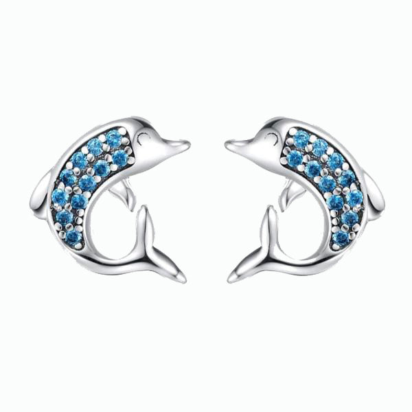 Blue Cubic Zirconia Delphin 925 Sterling Silber Bolder Ohrringe