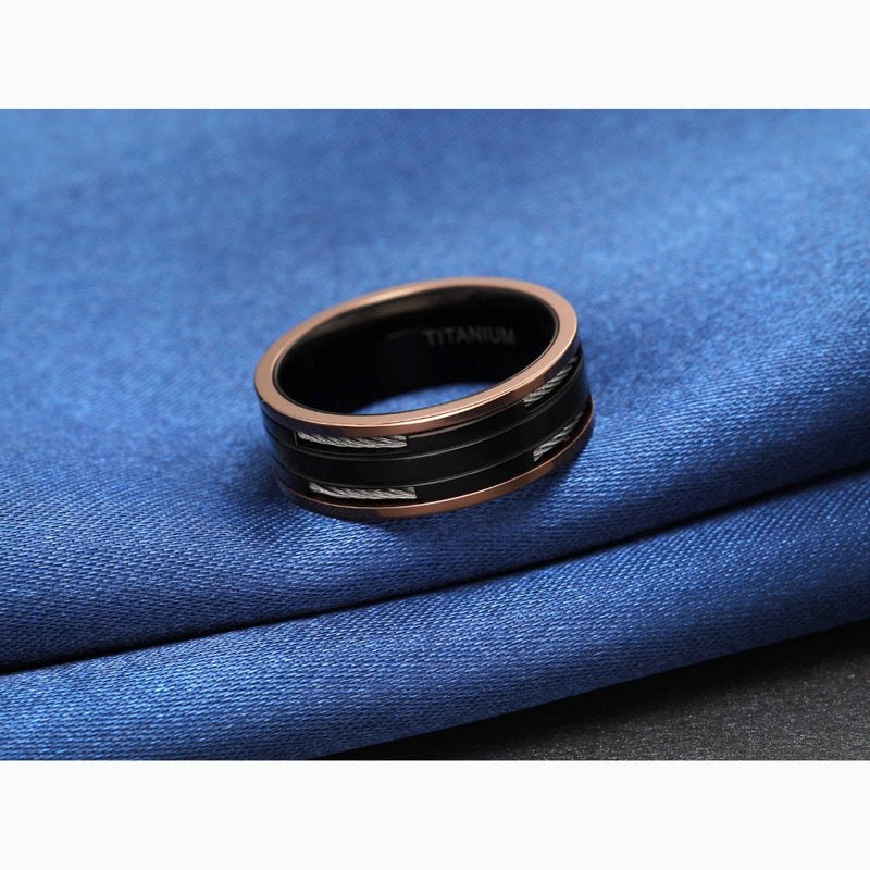 8mm Edelstahlkabel Schwarzes Titan  Ehering Der Roségold Titanium