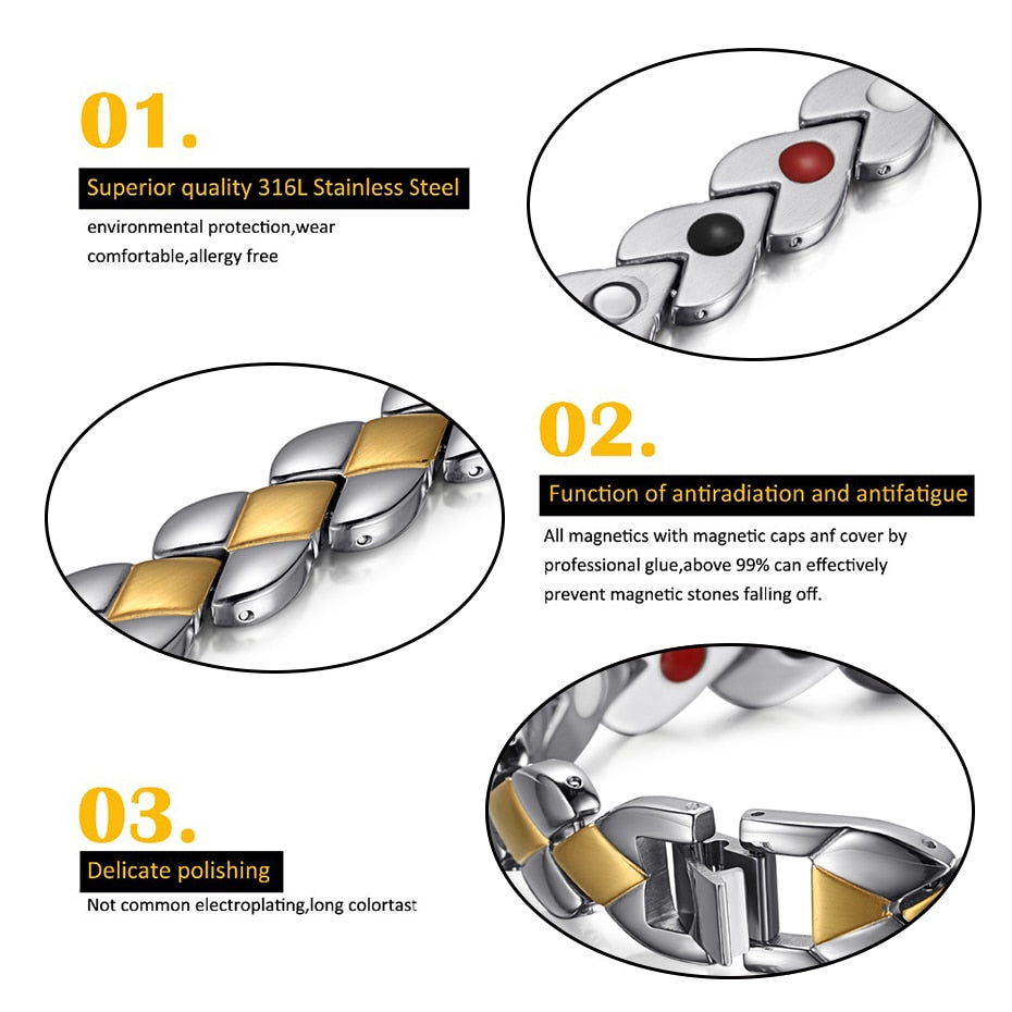 Magnettherapie  Armband Aus Edelstahl Mit Einstellbarem Armband