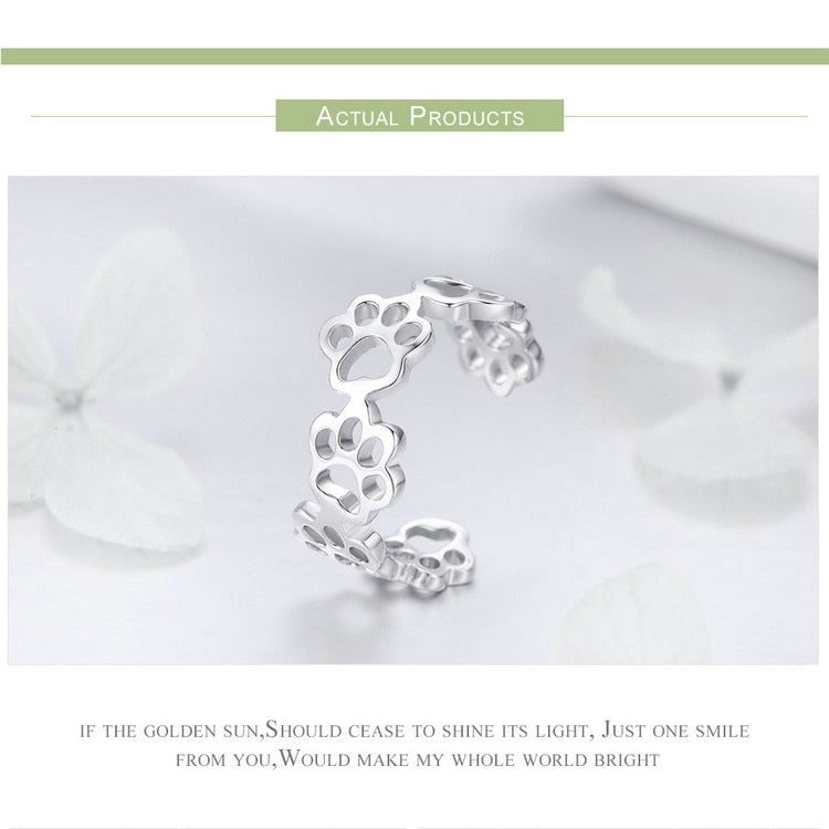 Verstellbare Silberne Hundepfotenabdrücke Ring Frauen Schmuck
