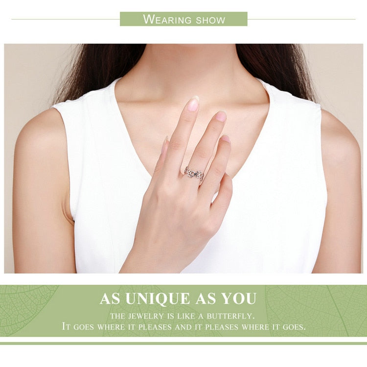Verstellbare Silberne Hundepfotenabdrücke Ring Frauen Schmuck