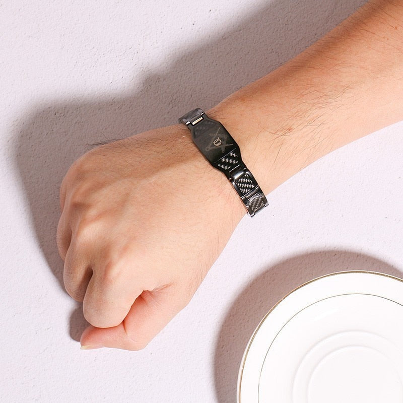 Magnetgold Und Schwarzer Freimaurer  Kohlefaserarmband