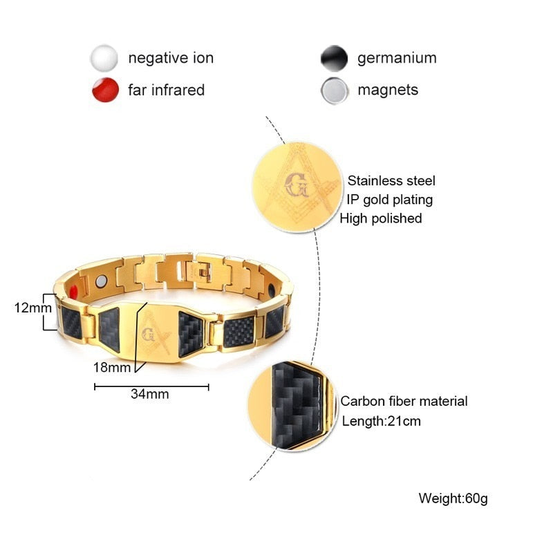 Magnetgold Und Schwarzer Freimaurer  Kohlefaserarmband