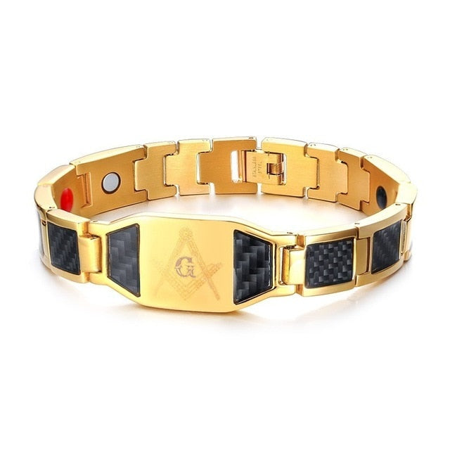 Magnetgold Und Schwarzer Freimaurer  Kohlefaserarmband