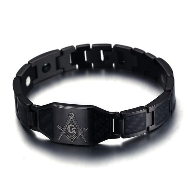 Magnetgold Und Schwarzer Freimaurer  Kohlefaserarmband
