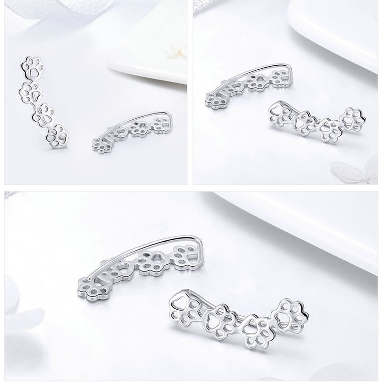 925 Sterling Silber Dogs Paw Trail Stud Ohrringe Frauen S Schmuck