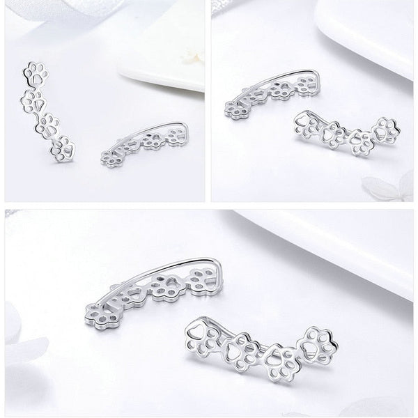 925 Sterling Silber Dogs Paw Trail Stud Ohrringe Frauen S Schmuck