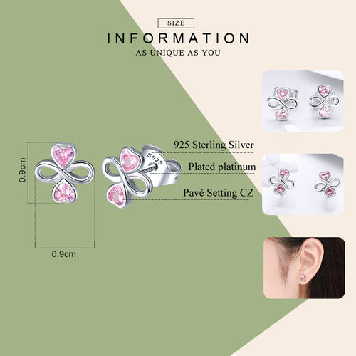 925 Sterling Silber Infinite Heart Clover Mit Rosa Kubikzirkonia  Bolzenohrringen