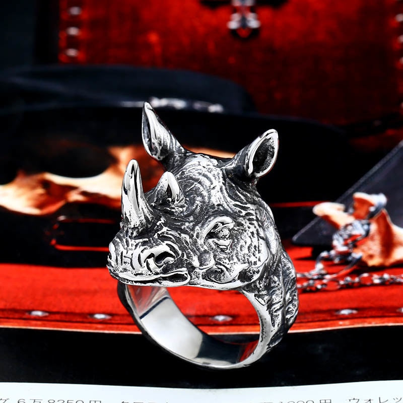 Einzigartiger Gotischer Edelstahl  Nashornring Für Männer