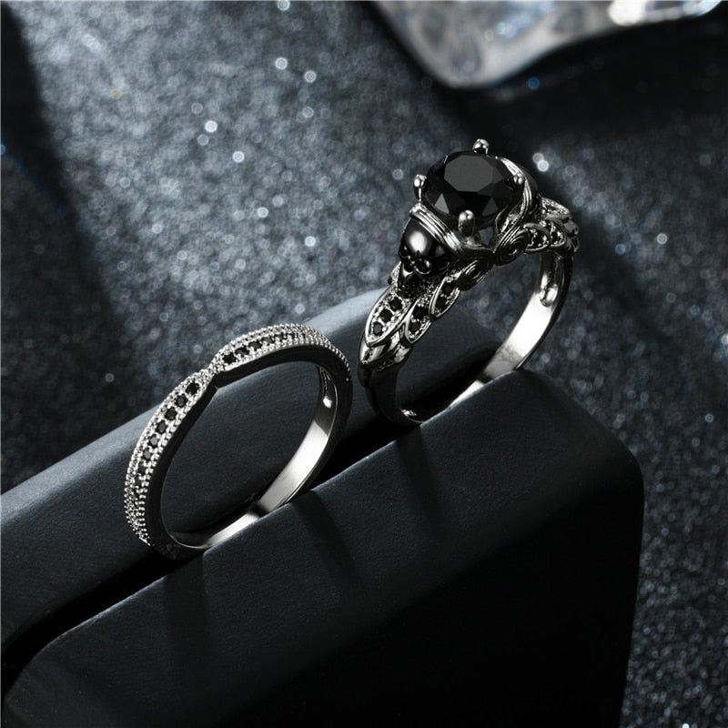 Schädel Schwarzer Kubischer Zirkonia  Vintage  Ring