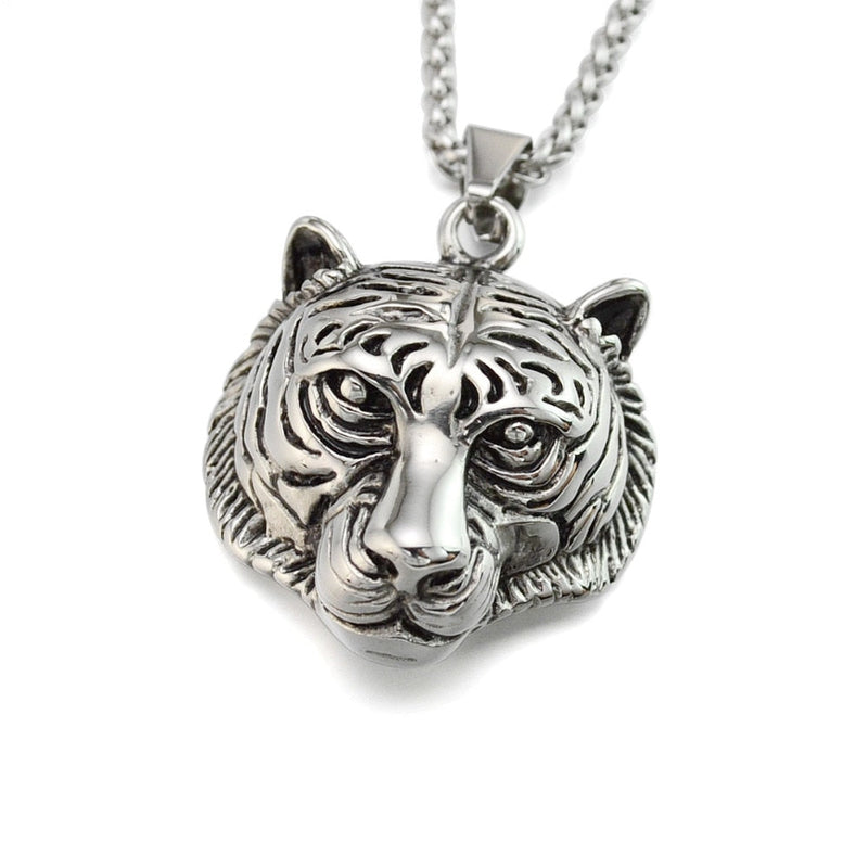 Edelstahl Silberton  Tigerkopfhänger Für Männer