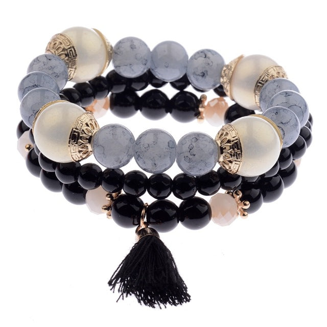 Mehrschichtiger Bohemian Quasten  Perlen  Modearmband