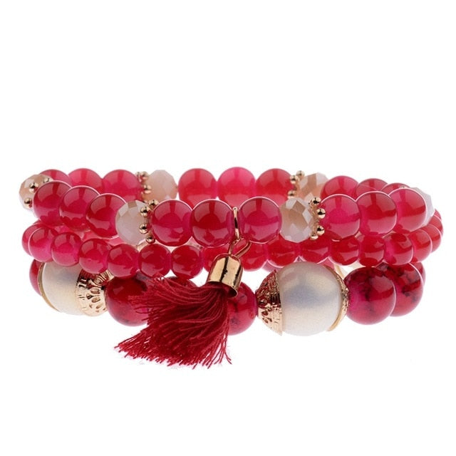 Mehrschichtiger Bohemian Quasten  Perlen  Modearmband