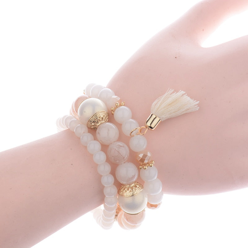 Mehrschichtiger Bohemian Quasten  Perlen  Modearmband