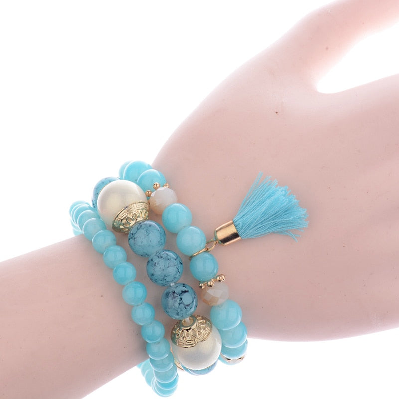 Mehrschichtiger Bohemian Quasten  Perlen  Modearmband