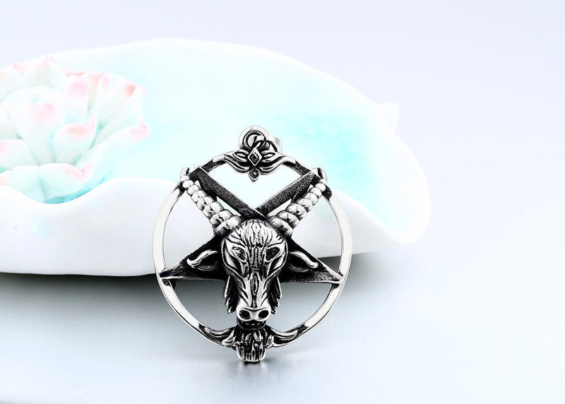 Edelstahl Pentagramm Schädel Ziegenkopf Anhänger Halskette Für Männer