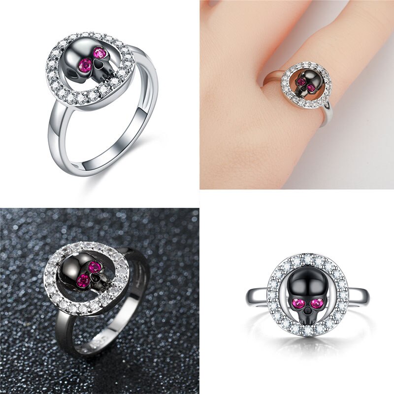 Silberschwarzer Schädelkristall Silber Hochzeit Oder Verlobungsring