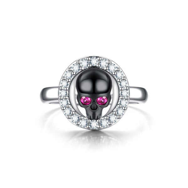 Silberschwarzer Schädelkristall Silber Hochzeit Oder Verlobungsring