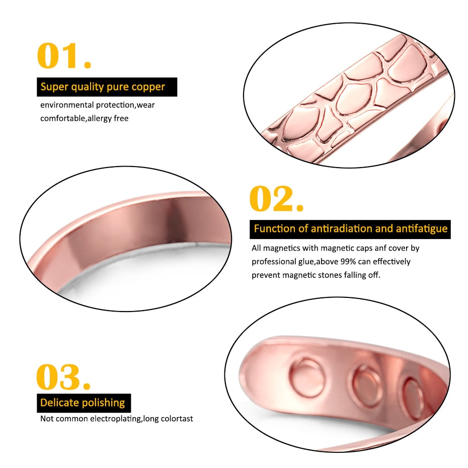Mosaisch Gemustertes Rosengold  Kupfermanschettenmagnetarmband