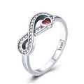 Echter Sterlingsilberring Für Frauen Mit Infinity Symbol Design Quadratische Zirkone Inlay Und Zentraler Roter Herz Zirkon