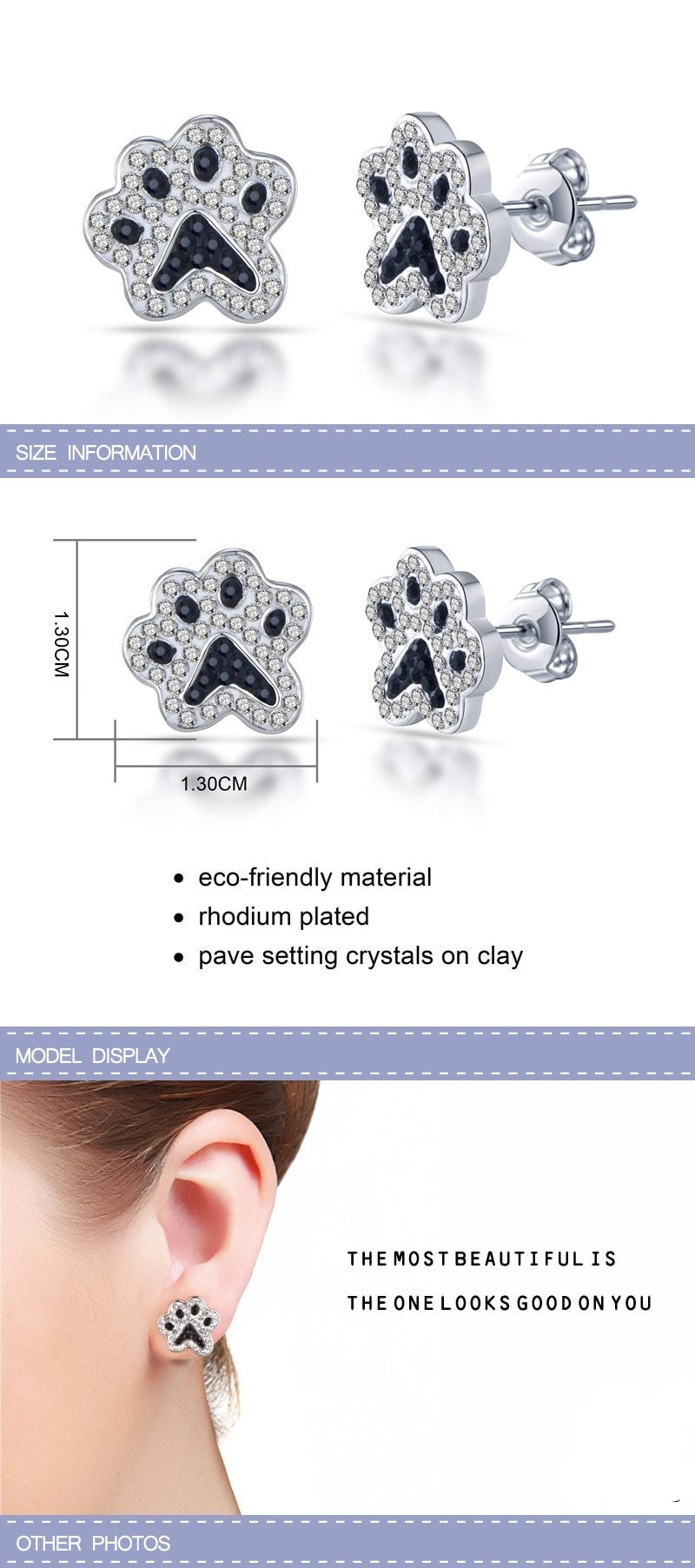 Schwarz Silberne Hunde Pfotenohrohrringe Frauens Schmuck