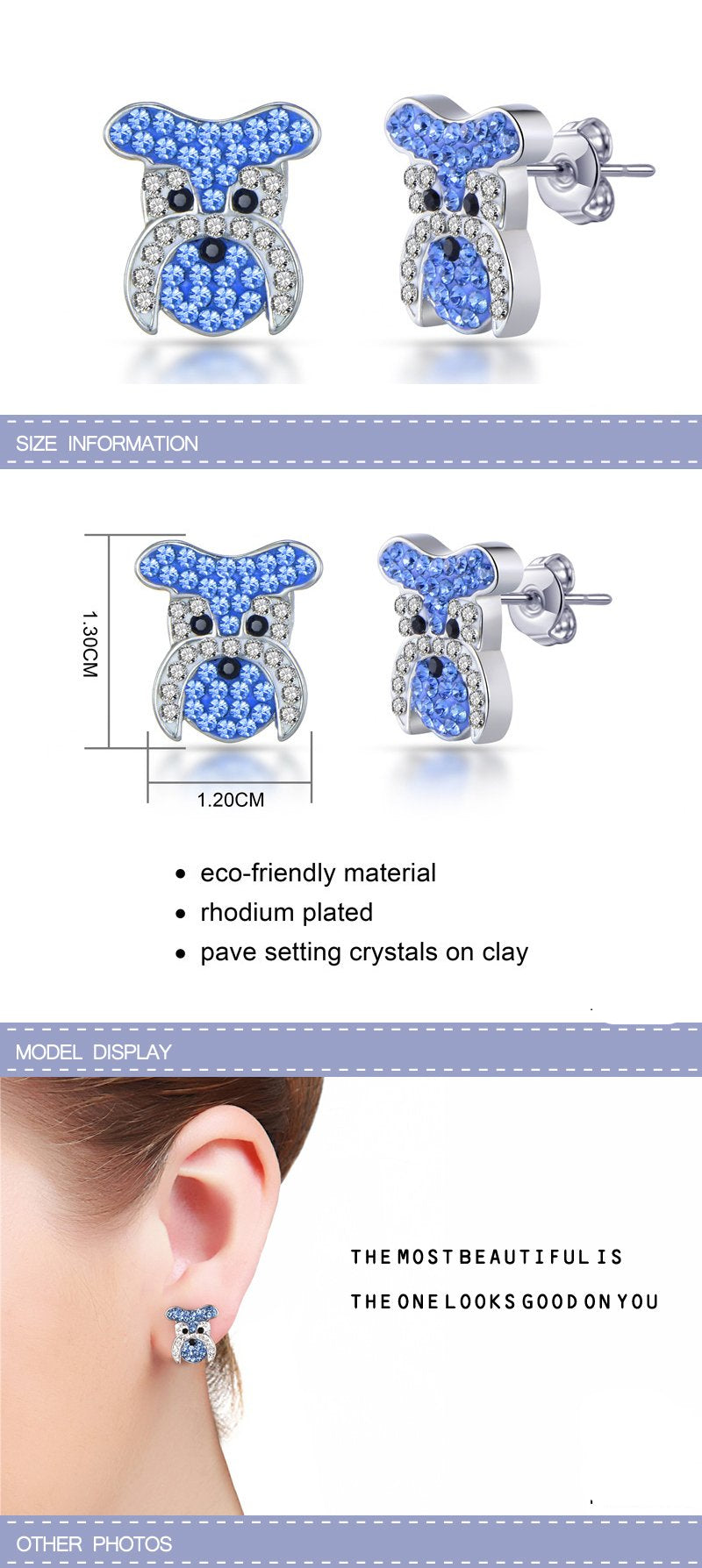 Blue Schnauzer Hund Pave Crystal Bolde Ohrringe Frauen S Schmuck