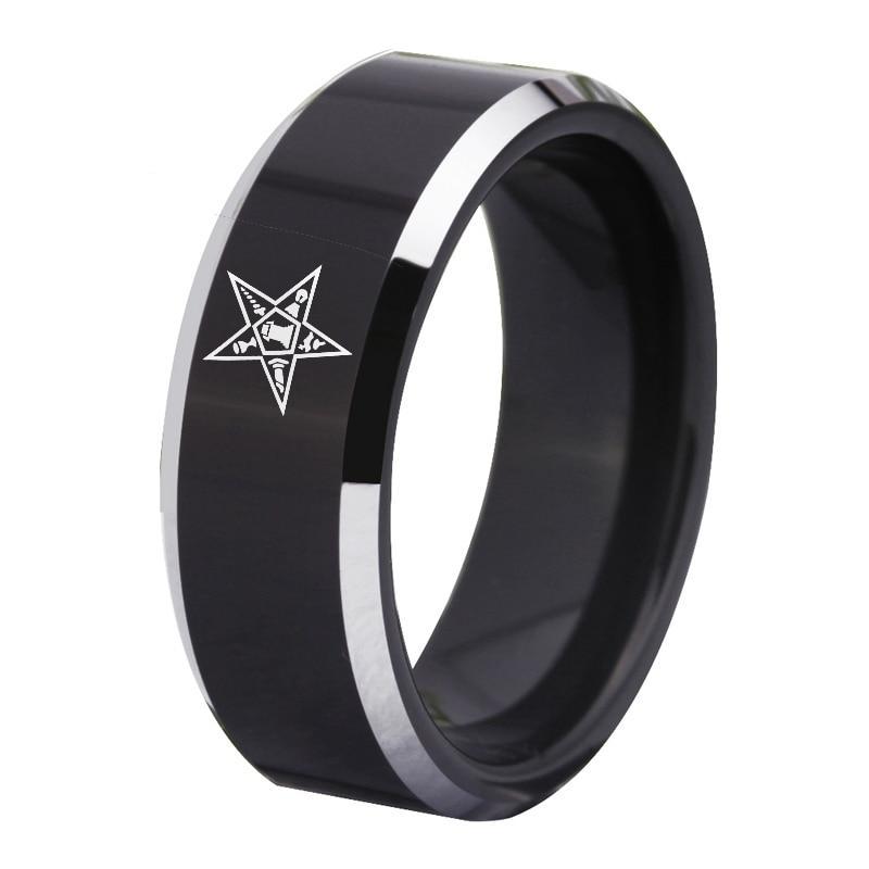 8mm Wolfram Carbide Schwarz Getönt Eastern Star Freimaurer Unisex Engagement Und Ehering
