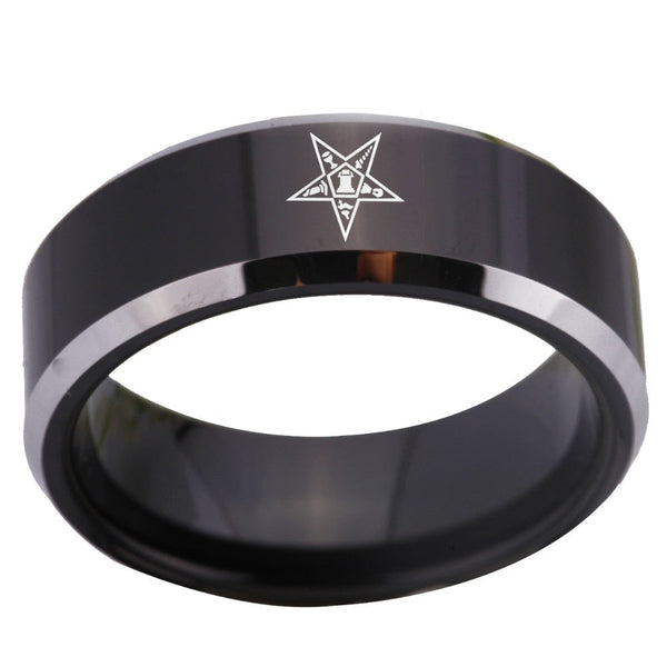 8mm Wolfram Carbide Schwarz Getönt Eastern Star Freimaurer Unisex Engagement Und Ehering