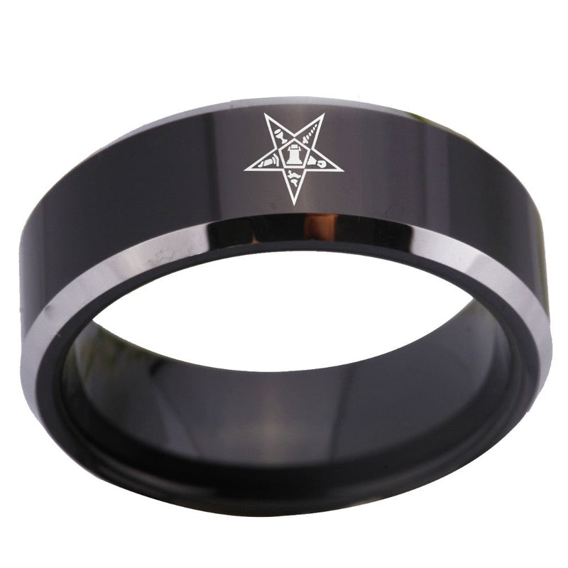 8mm Wolfram Carbide Schwarz Getönt Eastern Star Freimaurer Unisex Engagement Und Ehering
