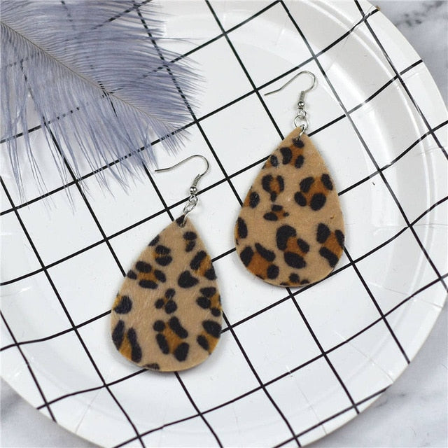 Leder Leoparden Tränenbolzen Ohrringe Frauen Schmuck