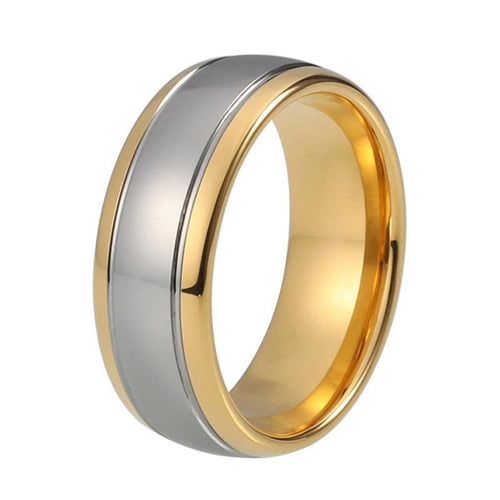 8mm Wolfram  Carbid  Silberzentrum Und Goldenes Band Mit Poliertem Innenfutter