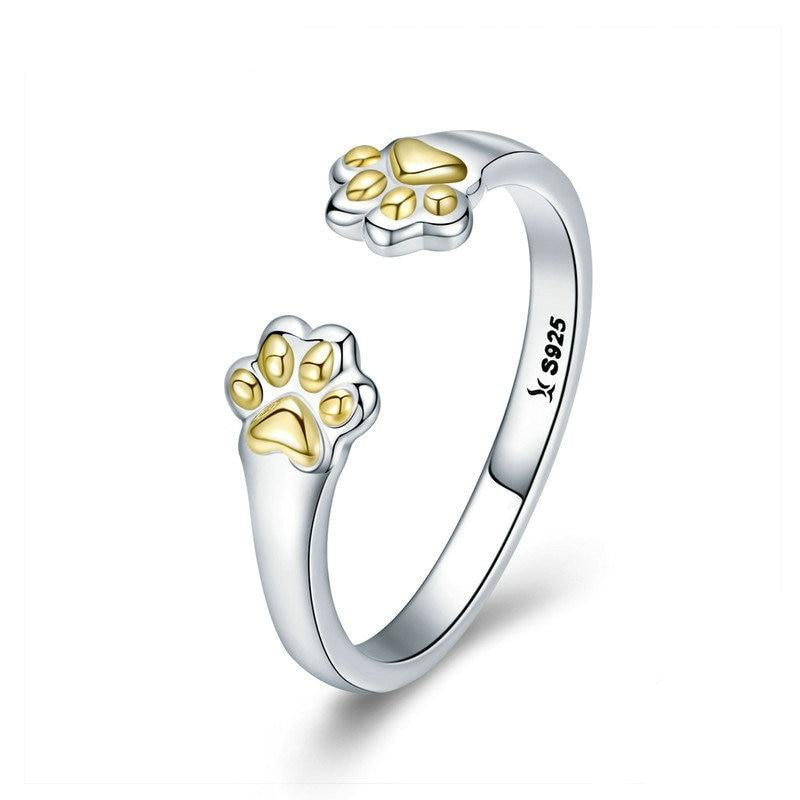 925 Sterling Silber Gold Paw Print Verstellbarer Ring Frauen S Schmuck