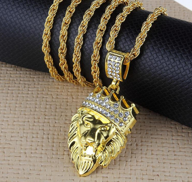 Hip  Hop  Löwe Mit Kronanhänger Halskette Für Frauen Schmuck